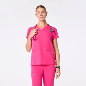 FIGS hot pink Casma top